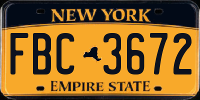 NY license plate FBC3672