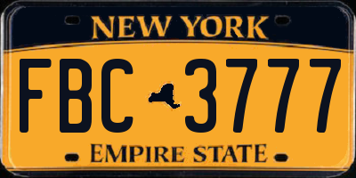 NY license plate FBC3777