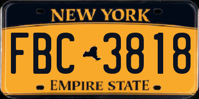 NY license plate FBC3818