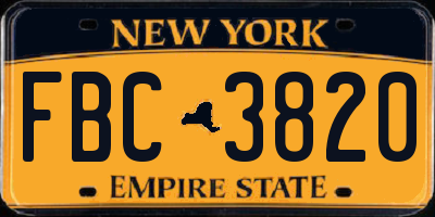 NY license plate FBC3820