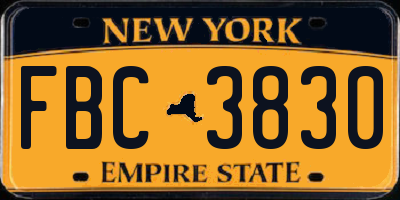 NY license plate FBC3830
