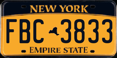 NY license plate FBC3833