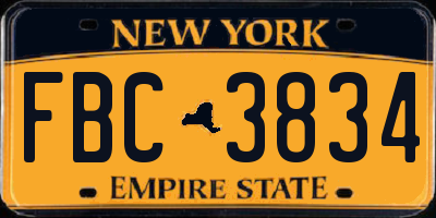 NY license plate FBC3834