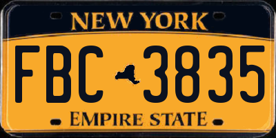 NY license plate FBC3835