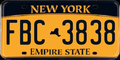 NY license plate FBC3838