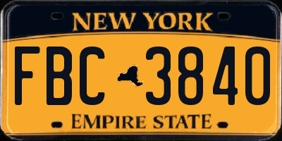 NY license plate FBC3840
