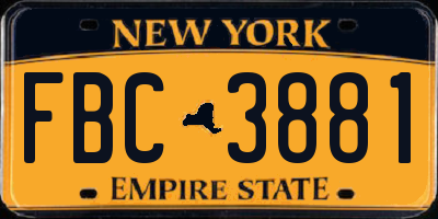 NY license plate FBC3881