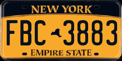 NY license plate FBC3883