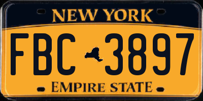 NY license plate FBC3897