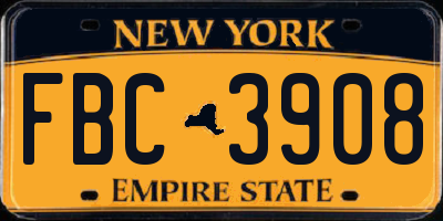 NY license plate FBC3908