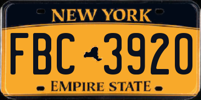 NY license plate FBC3920