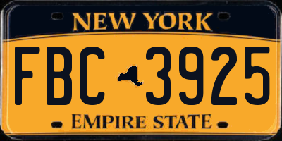 NY license plate FBC3925
