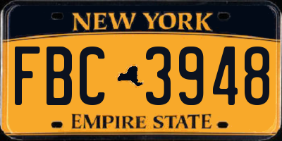 NY license plate FBC3948