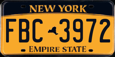 NY license plate FBC3972