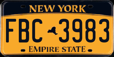 NY license plate FBC3983