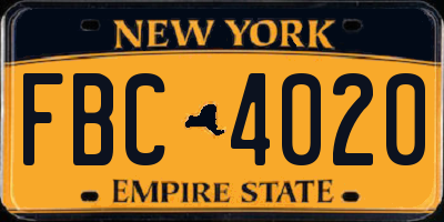 NY license plate FBC4020