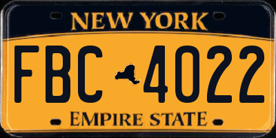 NY license plate FBC4022