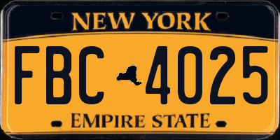 NY license plate FBC4025