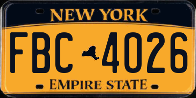 NY license plate FBC4026