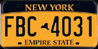 NY license plate FBC4031