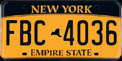 NY license plate FBC4036