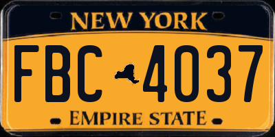 NY license plate FBC4037
