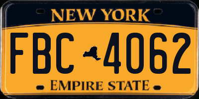 NY license plate FBC4062