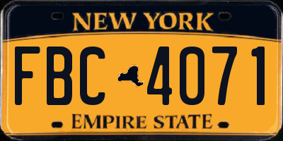 NY license plate FBC4071