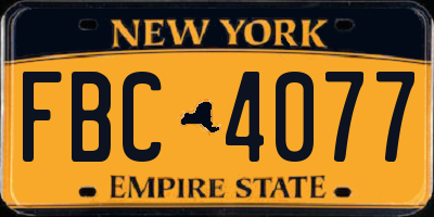 NY license plate FBC4077