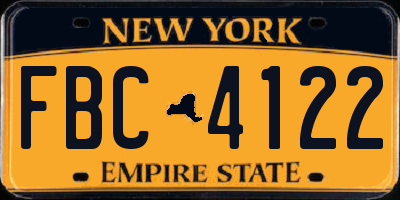 NY license plate FBC4122
