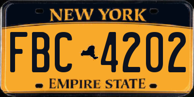 NY license plate FBC4202