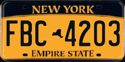NY license plate FBC4203