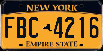 NY license plate FBC4216