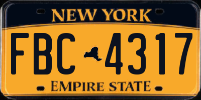 NY license plate FBC4317