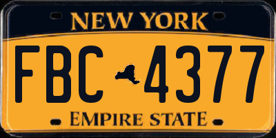 NY license plate FBC4377