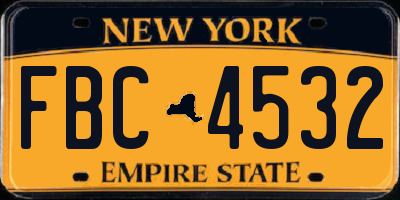 NY license plate FBC4532