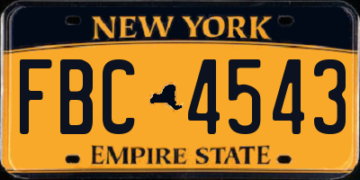 NY license plate FBC4543