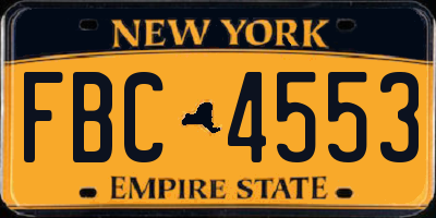 NY license plate FBC4553