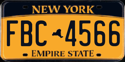 NY license plate FBC4566