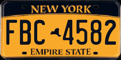NY license plate FBC4582