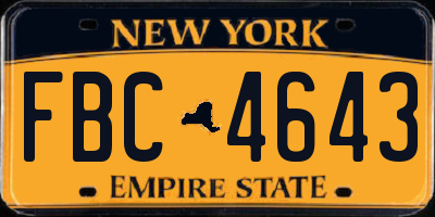 NY license plate FBC4643