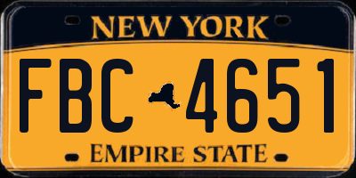 NY license plate FBC4651