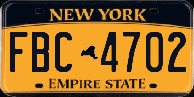 NY license plate FBC4702
