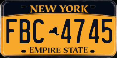 NY license plate FBC4745