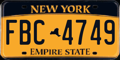 NY license plate FBC4749