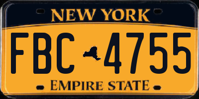NY license plate FBC4755