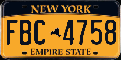 NY license plate FBC4758