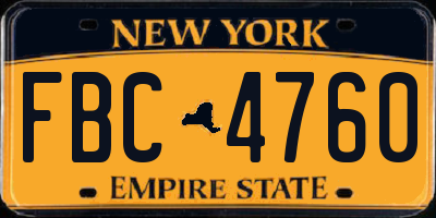 NY license plate FBC4760