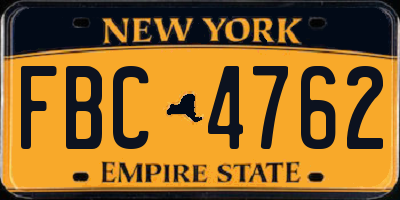 NY license plate FBC4762