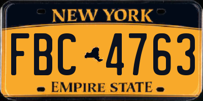 NY license plate FBC4763
